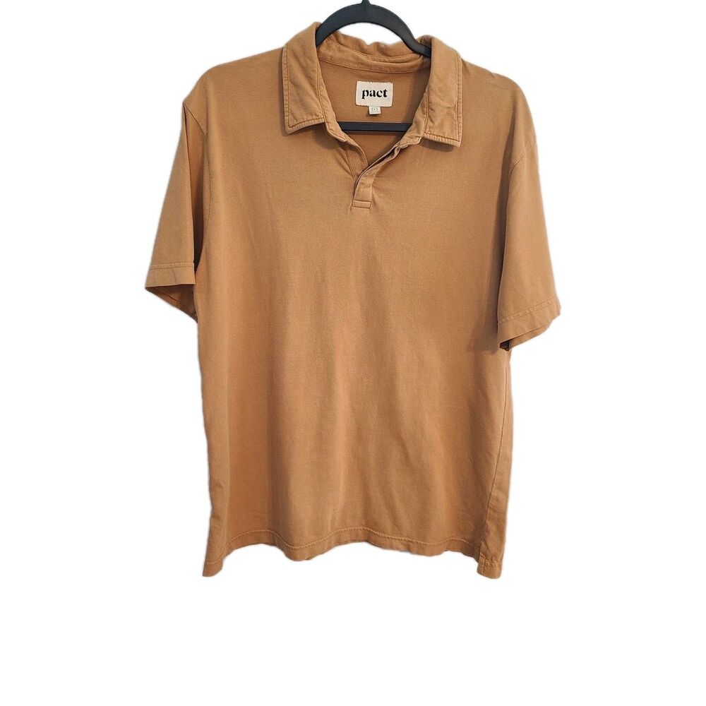 Pact Organic Cotton Mens L Polo Shirt Brown Camel Earthy Minimalist Grandpacore